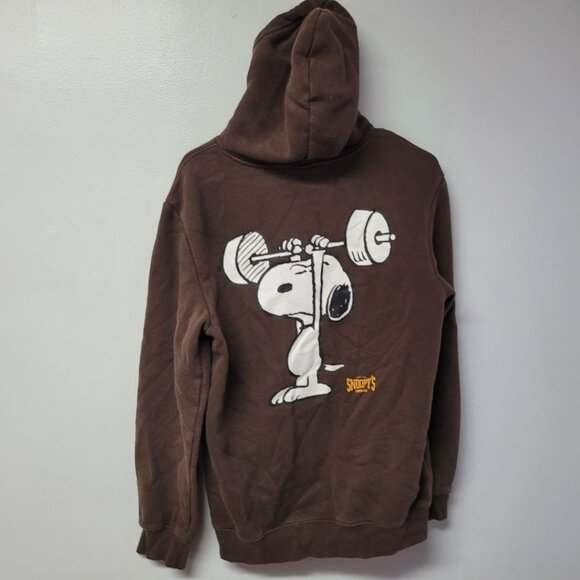 H&M Peanuts Snoopy Hoodie Brown Adult Small Mens Gym Strength Club Weights Gift - Picture 2 of 10